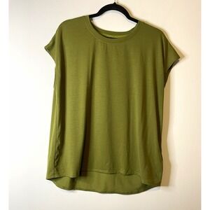 MPG Top Women L Green Crew Neck Short Sleeve High Low Athleisure Casual